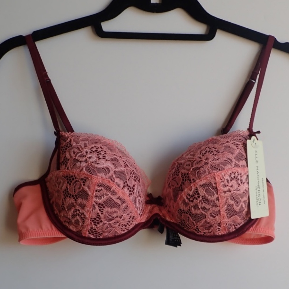 NWT 36B Elle Macpherson Pink Red Bra Lace Boost